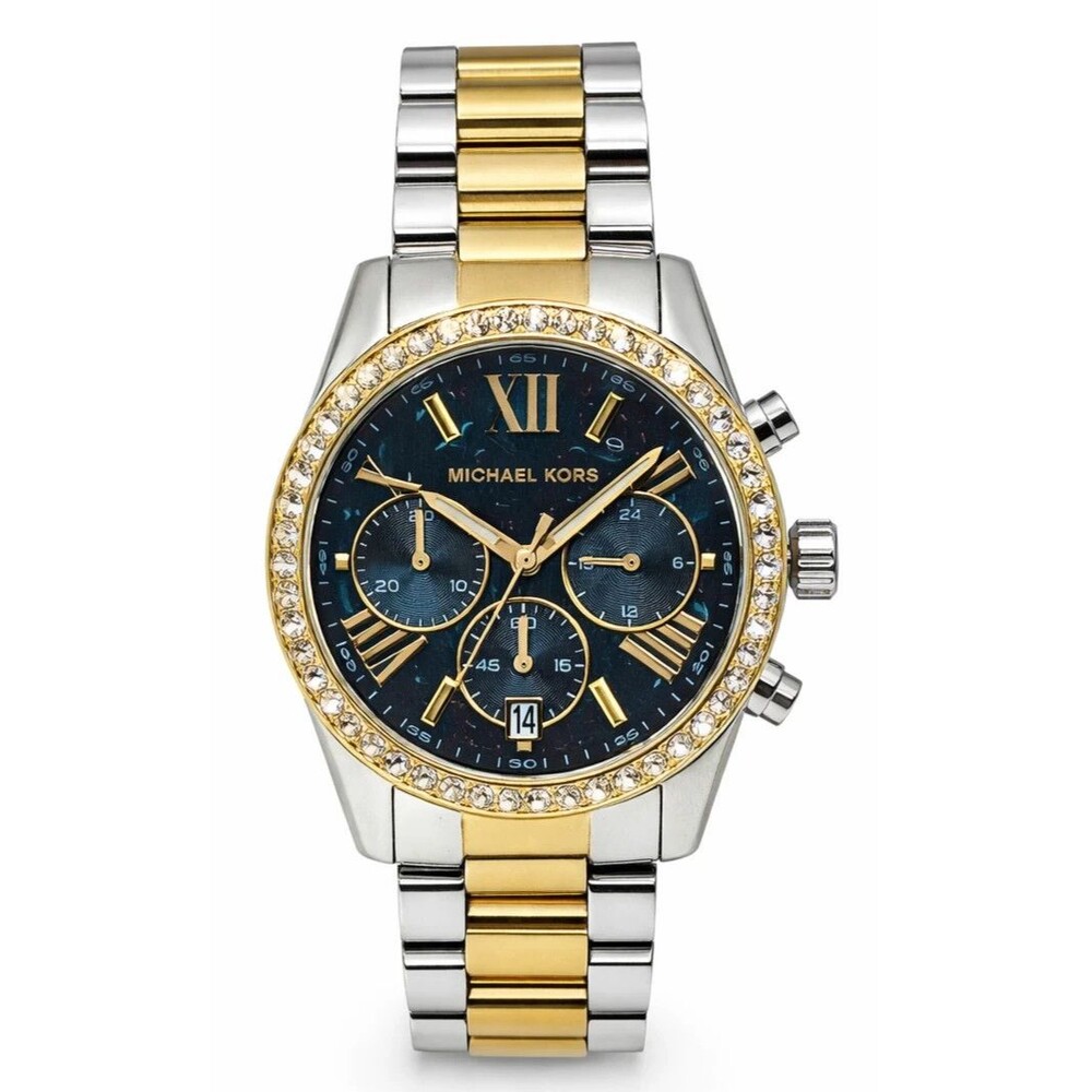 Michael Kors Lexington MK7303 Two Tone Green Dial Womens Chronograph Watch 38mm